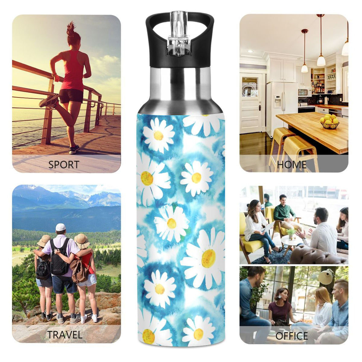 Blue Stainless Steel Insulated Water Bottle with Straw Lid J555907