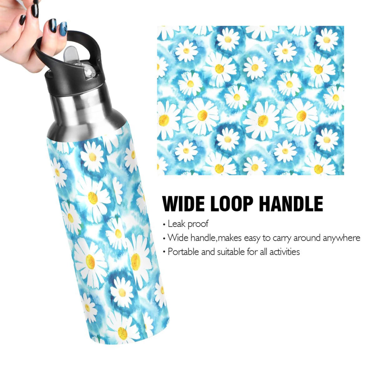 Blue Stainless Steel Insulated Water Bottle with Straw Lid J555907