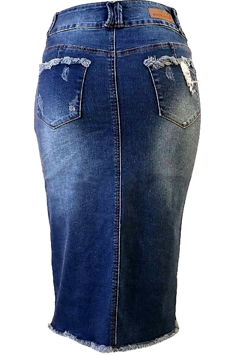 Plus Size Midi Ripped Denim Jean Skirt Y9955