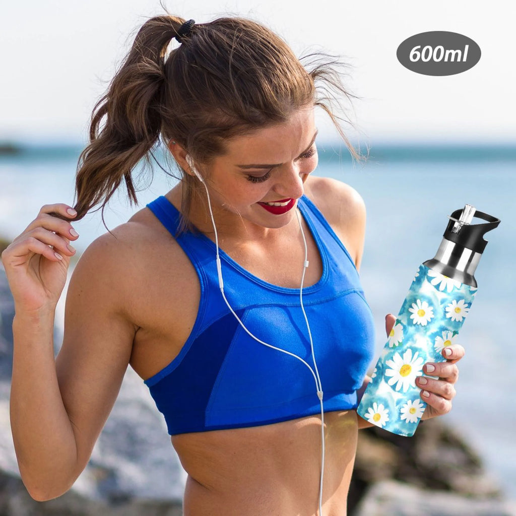 Blue Stainless Steel Insulated Water Bottle with Straw Lid J555907
