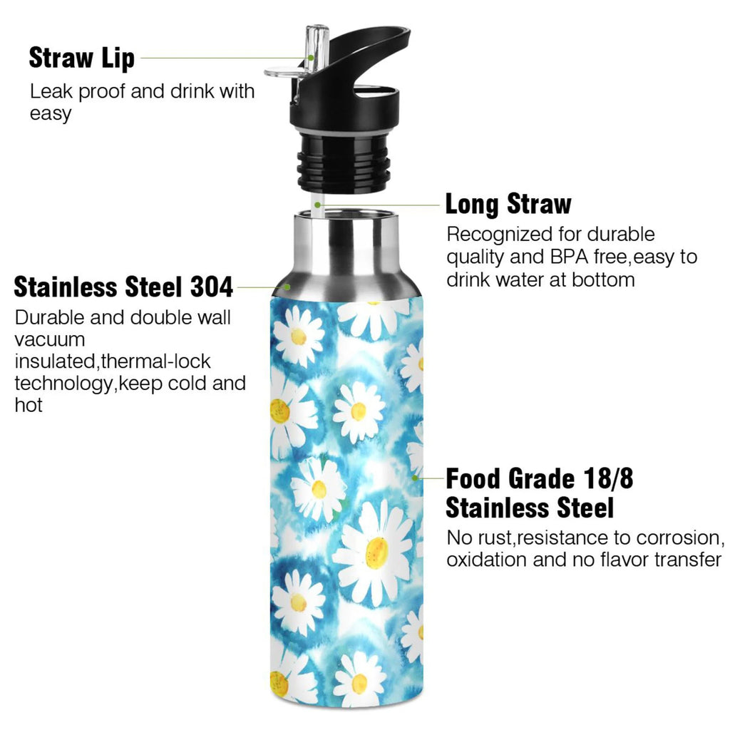 Blue Stainless Steel Insulated Water Bottle with Straw Lid J555907